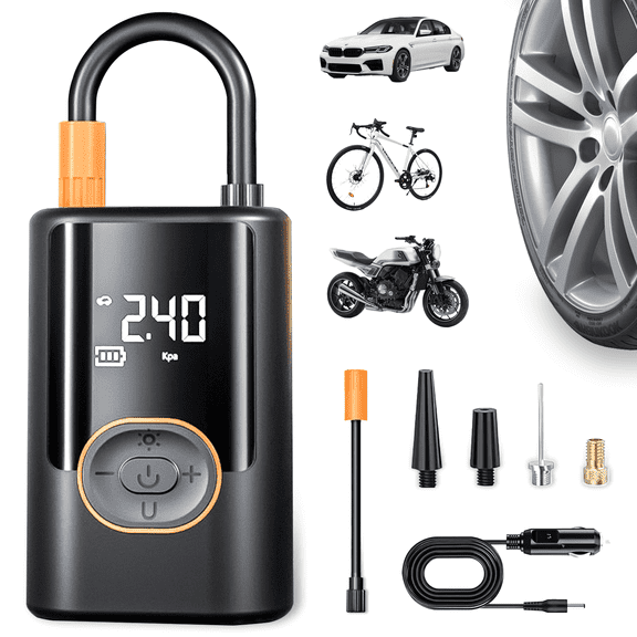 Cordless Car Tire Inflator Portable Air Compressor, Fast Inflation Smart Electric Air Pump for Car with LED Light & Digital Pressure Gauge.150PSI
