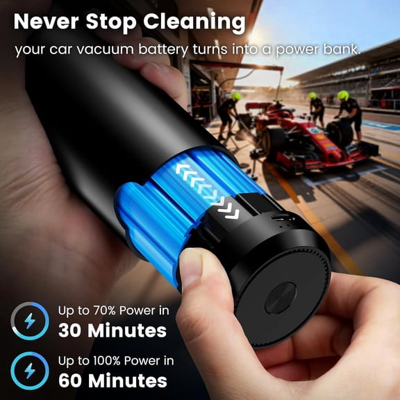 Cordless Car Vacuum Cleaner with Removable Battery as 35W Power Bank, 6-in-1 Handheld Vacuum Blower Set,18000PA Mini Vacuum Cleaner 6000mAH with Brushless Motor for Car Home -1 Battery