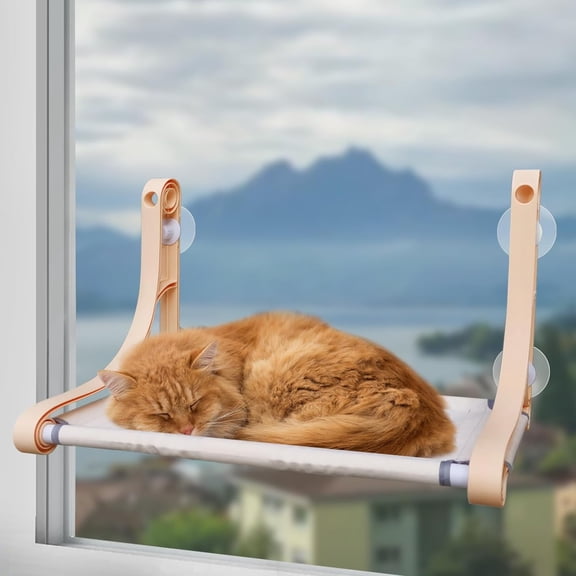 Cordless Cat Window Perch,Comfortable & Safe Cat Hammock for Wall with 4 Suction Cups,Sturdy Frame and Soft Cushions,with Removable Two Fabrics Covers,Cat Beds for Indoor Cats