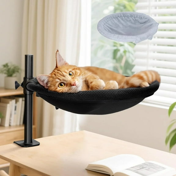 Cat Desk Bed, Cat Hammock for Home Office, Cat Desk Perch with 360° Rotating & Adjustable Height, Modern Indoor Cat Furniture, Foldable Cat Beds Office Desks, Gaming Tables & Island Tables