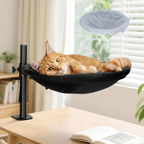 Cat Desk Bed, Cat Hammock for Home Office, Cat Desk Perch with 360° Rotating & Adjustable Height, Modern Indoor Cat Furniture, Foldable Cat Beds Office Desks, Gaming Tables & Island Tables