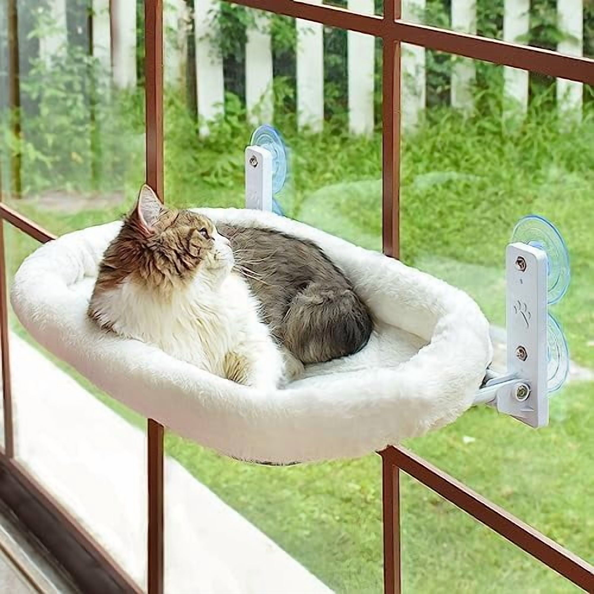 Cordless Cat Window Perch, Window Hammock for Cats with 4 Strong Suction Cups, Solid Metal Frame and Soft Cover, Indoor Cat Bed