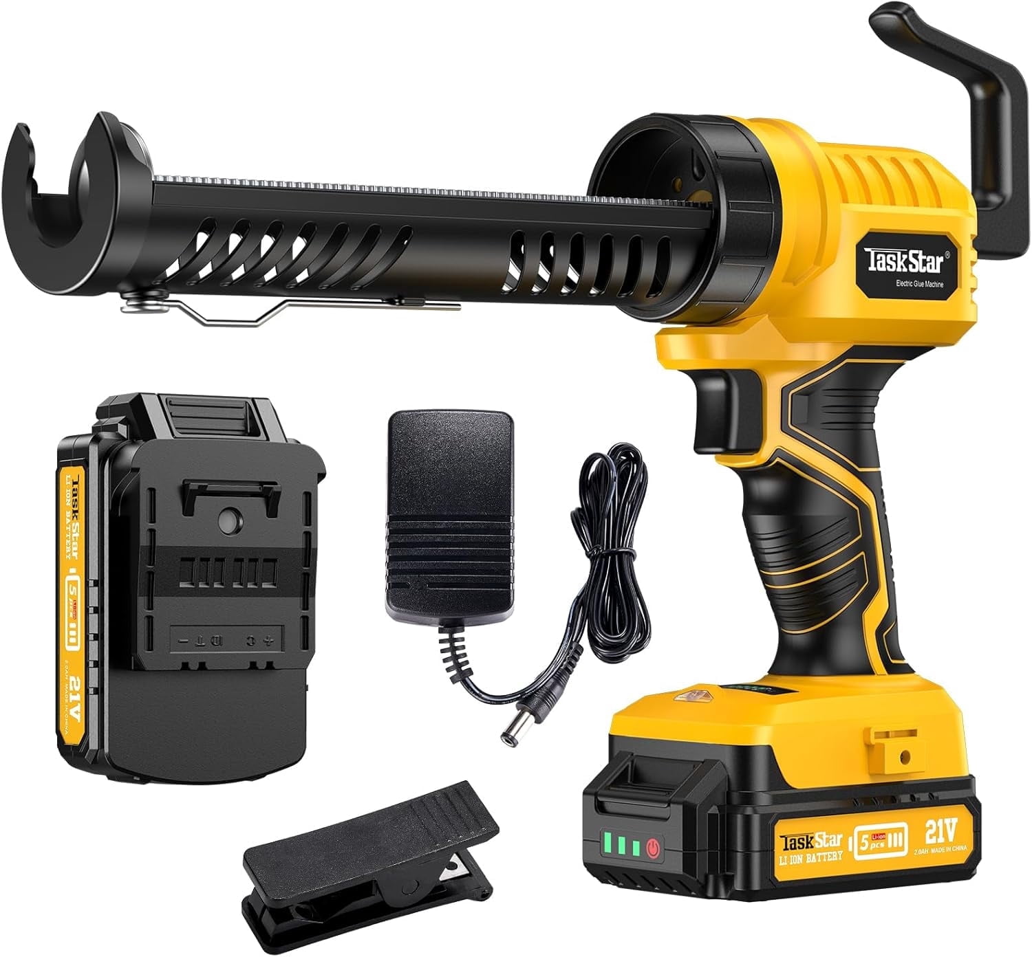 TaskStar Cordless Caulking Gun,5 Adjustable Speed Electric Caulk Tools with 2.0Ah Li-Battery & Charger, LED Light and Cutting Tool,Cordless Lightweight Dripless Caulk Gun for Bathroom
