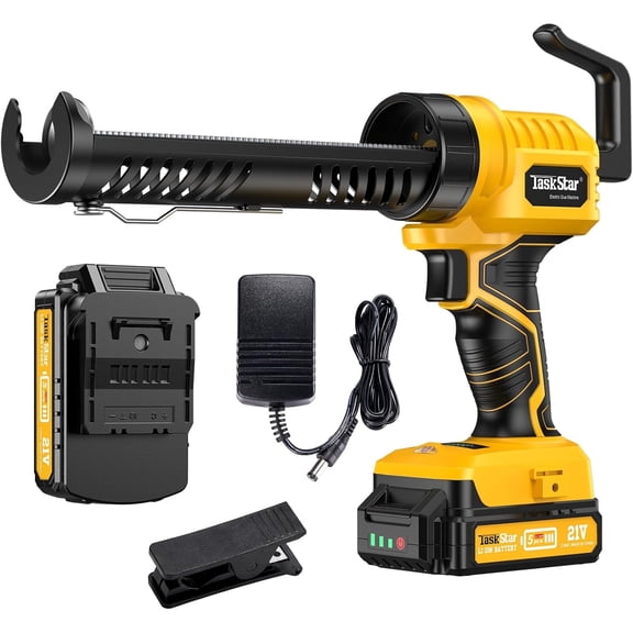 TaskStar Cordless Caulking Gun,5 Adjustable Speed Electric Caulk Tools with 2.0Ah Li-Battery & Charger, LED Light and Cutting Tool,Cordless Lightweight Dripless Caulk Gun for Bathroom