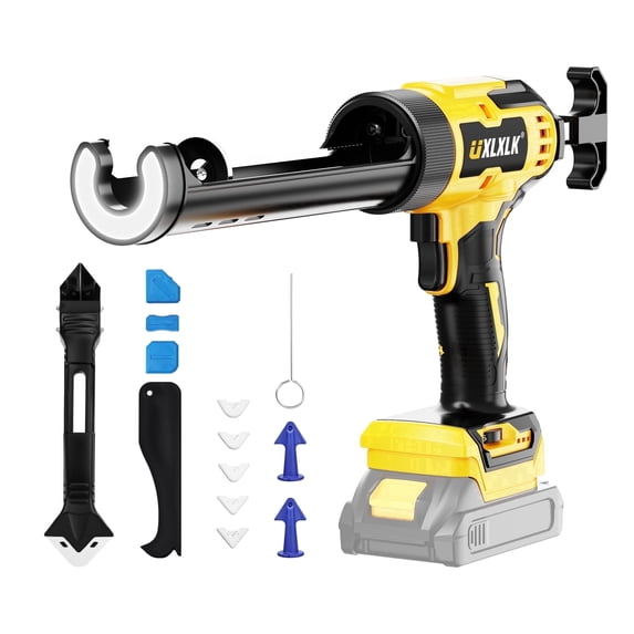 Cordless Caulking Gun Compatible With De-Walt 21V Max Battery(No Battery), 6 Adjustable Speeds w/ LED Light, Anti-Drip, Auto Retract, 13Pcs Caulking Tools for Filling, Sealing, Repair (NO Battery)
