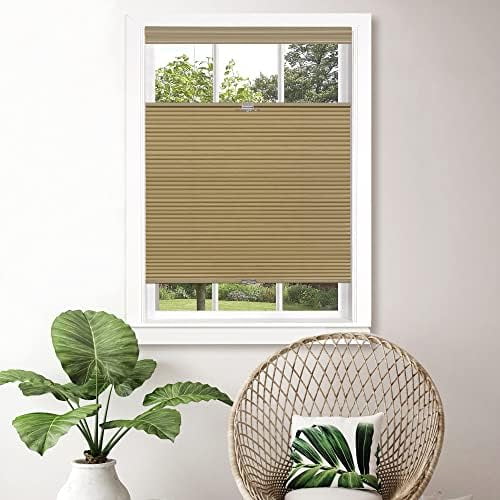 Cordless Cellular Pleated Window Shades - 27 Inch Width, 64 Inch Length - Wheat - Light Filtering Top-Down Honeycomb Pull Down Blinds for Windows and Skylights by Home Decor
