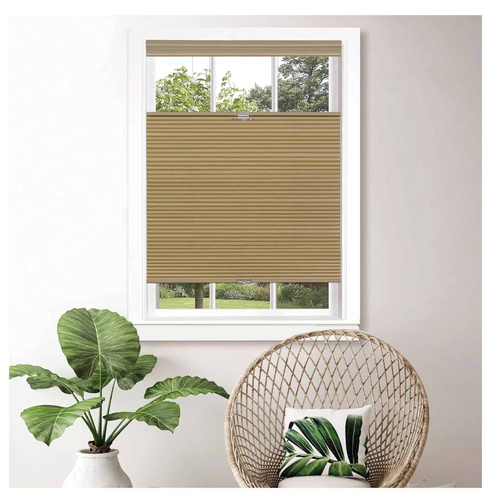 Bathroom Privacy Window Shade Cordless Light Filtering Cellular Pleated - 34 Inch Width, 64 Inch Length (Alabaster) - Room Darkening Top-Down Honeycomb Pull Down Blinds For Windows And Skylights By Achim Home