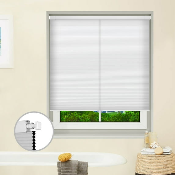 Cordless Cellular Shades No Drill No Tools Blinds Light Filtering Honeycomb Blinds for Windows Easy to Install Custom Cellular Blinds Privacy Window Blinds Shades, 17"W x 48"L, Light-Filter White