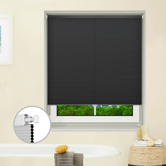 Cordless Cellular Shades No Drill No Tools Blinds Light Filtering Honeycomb Blinds for Windows Easy to Install Custom Cellular Blinds Privacy Window Blinds Shades, 28"W x 60"L, Light-Filter Black Grey