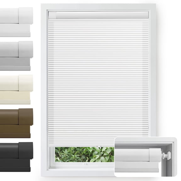 Cordless Cellular Shades No Tools Drill Light Filtering Honeycomb Pleated Blinds For Windows Double Curved No-pull Shade Semi-blackout (white 17" W X 48" H)