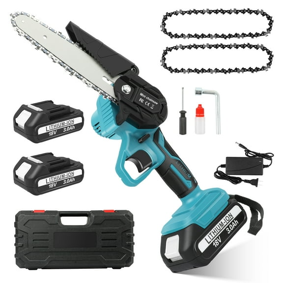 Cordless Chainsaw, 6 Inch Mini Electric Chainsaw Cordless Battery Powered, Hand Held Saw for Wood/Trees Trimming, Tools for Household and Garden with 2 Batteries 2 Chains