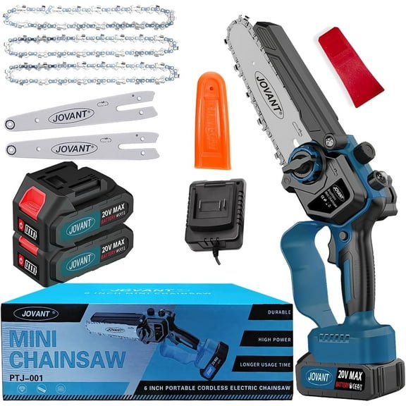 Cordless Chainsaw, Electric Chain Saw with 2 Pack 4000mAh Batteries, Battery Chainsaw with Logging Wedge Electric Saw for Cutting, Trimming, Gardening, Camping(3 chains & 2 chain plates)