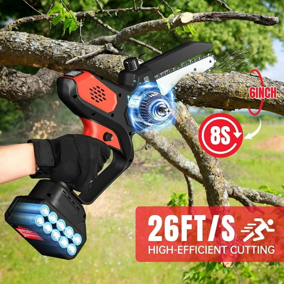Cordless Chainsaw with 21V 2 Battery 6-Inch Hand-held Mini Pruning Saw Trimming