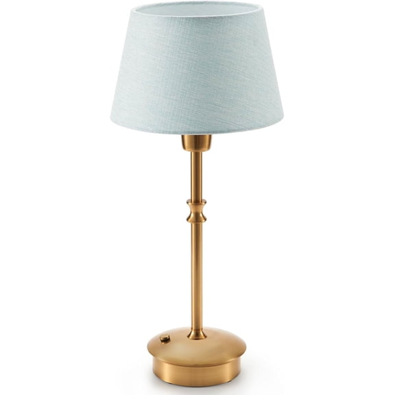 Cordless Rechargeable Table Lamps, 5000mAh Portable Table Lamp with 3 Level Brightness, Battery Operated Bedside Lamp for Patio Restaurant Dining Room, Fabric Shade, Antique Brass
