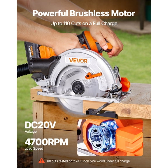 Cordless Circular Saw,6-1/2"Blade,4700 RPM Speed,0-45 Degree Bevel Capability,Brushless Motor,LED Light,Electric Circular Saw Kit with Battery&Charger Included,for Wood Cutting