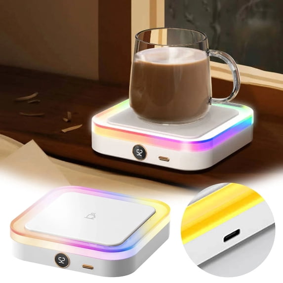 Cordless Coffee Mug Warmer w/ 3 Temp Settings (55/65/75°C) - USB Rechargeable, LED Display & Portable for Desk or Home!