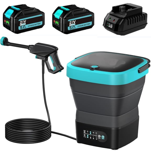 Portable Cordless Washer with 4.5Gal Tank, 10FT Hose, 50000mAh Battery, Foldable Design with Wheels for Car, Camping, Garden