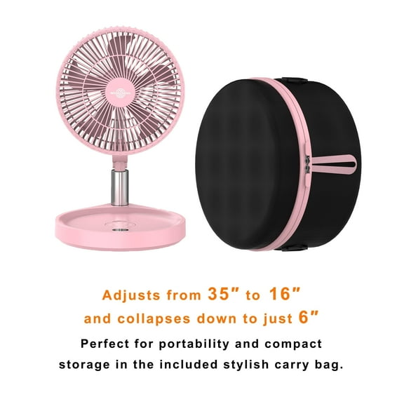 WindBillion 10" 5-Speed Collapsible Cordless Electric Household Fan with Ultra-Quiet Brushless DC Motor, Pink