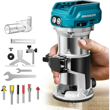Cordless Compact Router for Makita 18V Battery (Bare Tool), 6 Variable Speeds for Woodworking, 800W 30,000 RPM Fixed Base Wood Router With Trim Bits, Edge & Roller Guide, Dust Hood