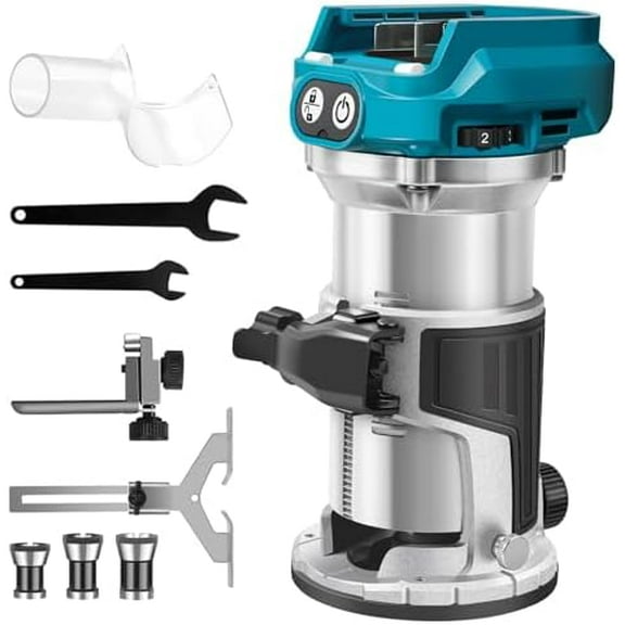 Cordless Compact Wood Router for Makita 18V Battery(Bare Tool), Carving 1/4" Collet Brushless Palm Router 28000RPM 6-Speeds Fixed Base Trim Router with Edge & Roller Guide, Dust Hood