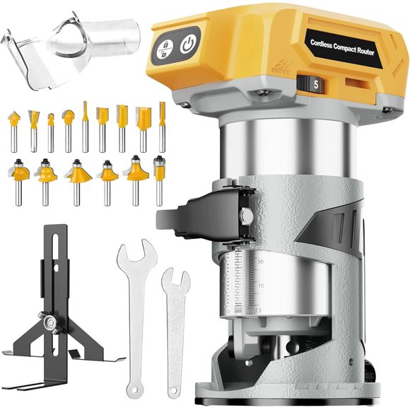 Cordless Compact Wood Router Tool for DeWalt 20V Battery- Brushless Motor, 800W 5-Speed Wood Trimmer Tool (Bare Tool), Fixed Base Edge & Groove Router for Woodworking