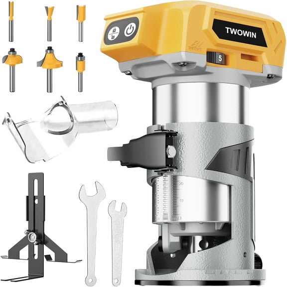 Cordless Compact Wood Router Tool for DeWalt 20V Battery- Brushless Motor, 800W 5-Speed Wood Trimmer Tool (Bare Tool), Fixed Base Edge & Groove Router for Woodworking