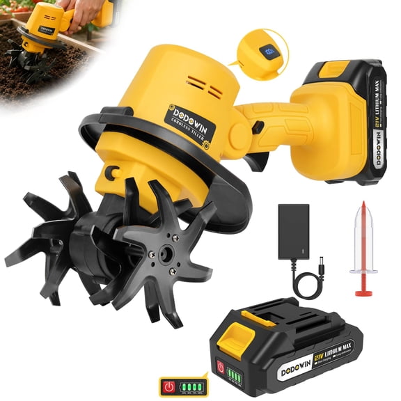 Cordless Compost Mixer and Tiller with Battery and Charger, Soil Blender for Mixing Compost and Fertilizer, Garden Tool for Healthy Soil