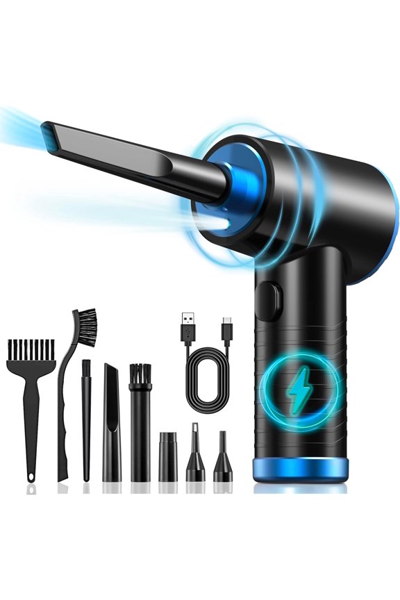 Cordless Compressed Air Duster - Rechargeable 7500mAh 91000RPM Compressed Air Blower with Led Light for Keyboard, PC, and Car Cleaning - Powerful Eco-Friendly Replacement for Canned Air Duster
