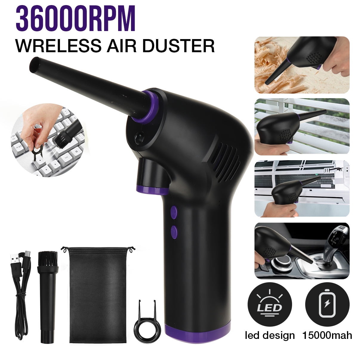 Cordless Compressed Air Dusters for Computer Keyboard, Portable HighPressure Electric Air