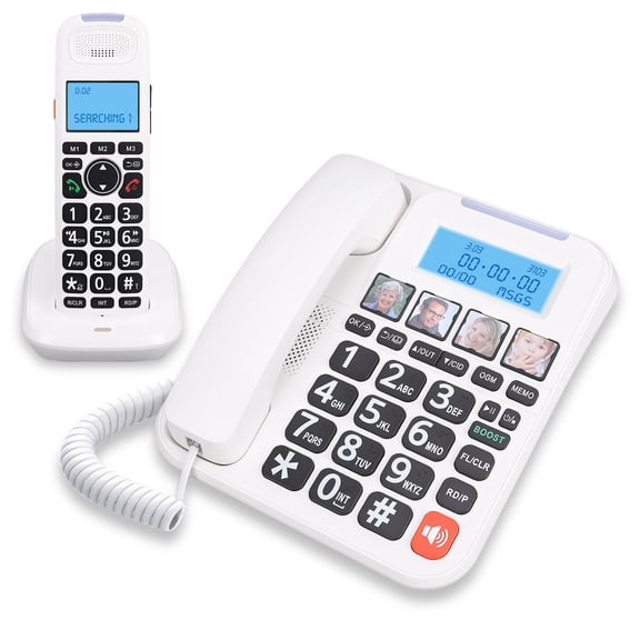 Cordless and Cordless Phone, Expandable System with Answering Machine and Call Blocking, 2in Screen Big Buttons for Home Use, Bilingual Caller ID and 90dB Loud Ringer (White)