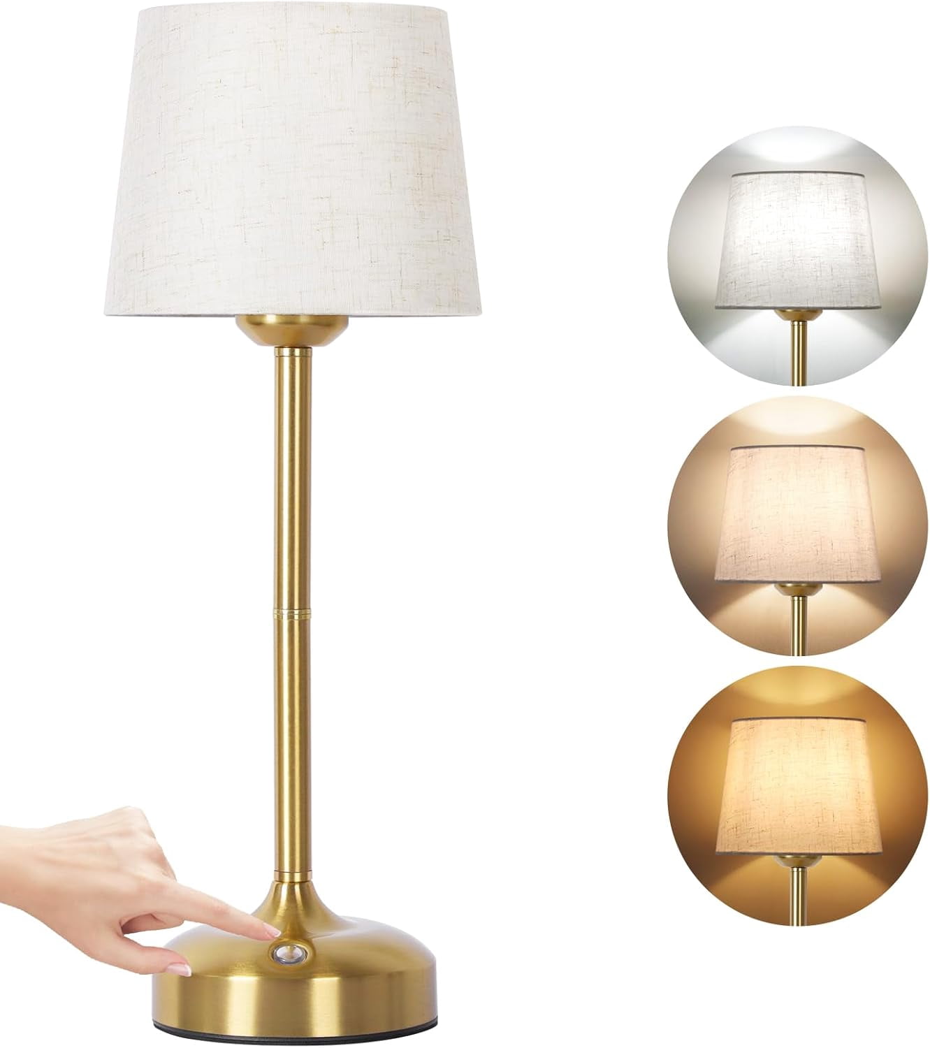 Cordless Table Lamp Rechargeable Gold - 1 Pack Brass 4000mAH Battery Operated Lamp For Decor, 3000K Stepless Dimming Touch Control Wireless Lamp For Bedroom, Dining Table, Counter, Living Room - View #9