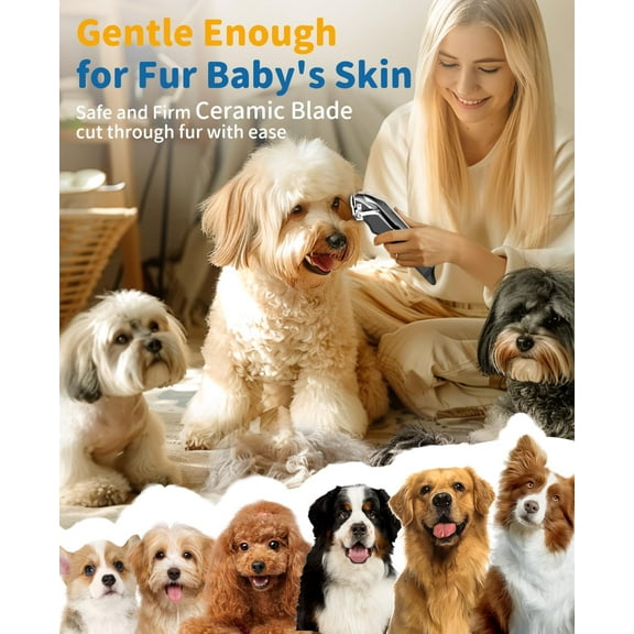 Cordless Dog Clippers for Grooming Professional for Thick Hair Coats, Low Noise Shaver Pet Grooming Kit with LED Display, Razors Dog Hair Shears Ceramic Blade, Pet Hair Trimmer for Dogs Cats (MS041)