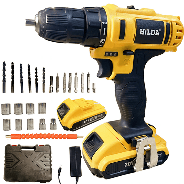 Cordless Drill 20V Impact Drill Driver 3/8'' Electric Power Drill Set