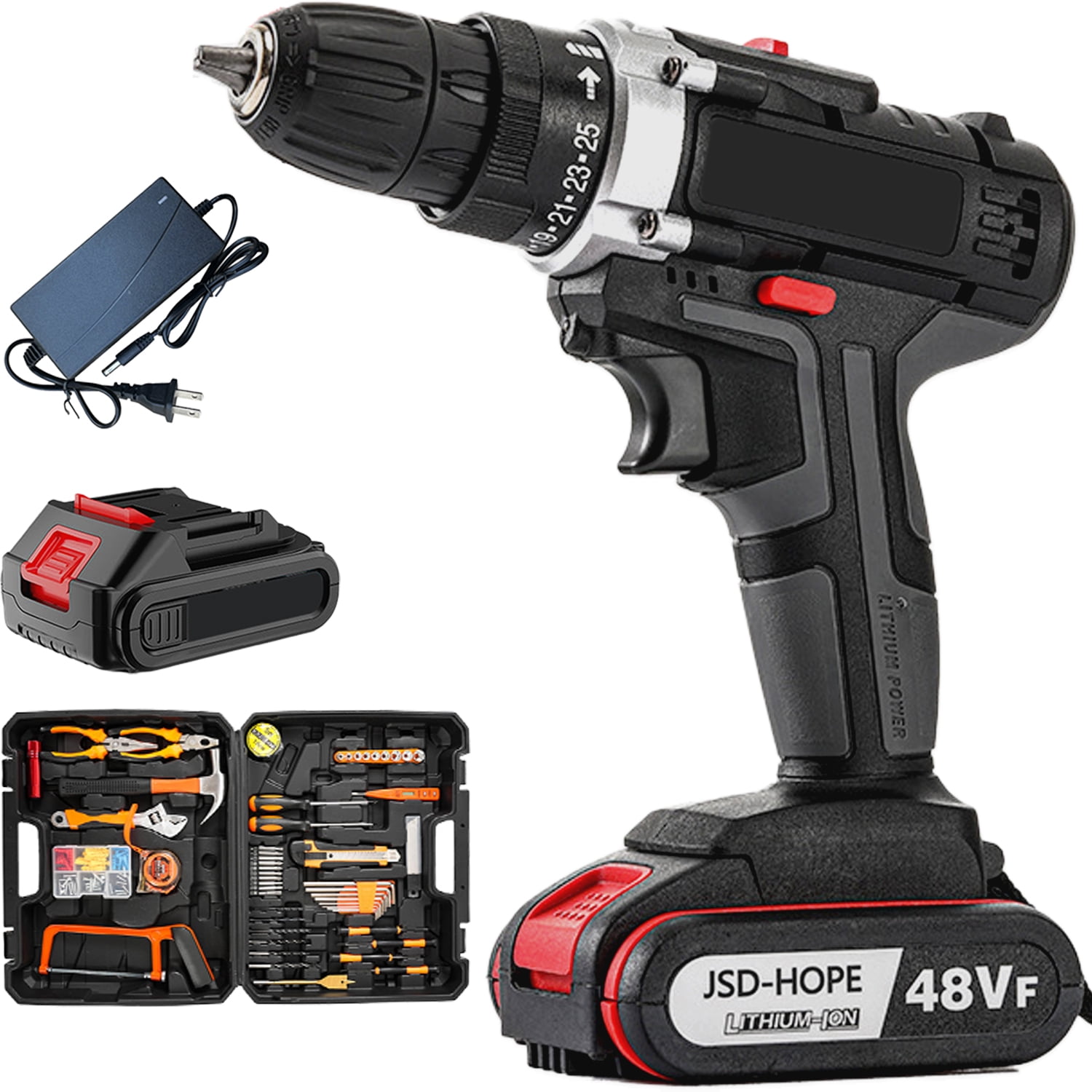 Cordless Drill 21V-2-Speed Lithium-Ion Rechargeable Hand Drill, Lightweight Pistol Grip Design for Home DIY, Electric Screwdriver with Dual Speed Control