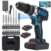 21V Cordless Power Drill Set, Power Drill Driver Kit With 2 Lithium-ion Battery And Charger, 3/8-Inch Keyless Chuck, 2 Variable Speed, 25+3 Position And 27pcs Drill/Driver Bits