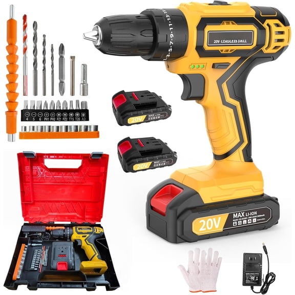 Cordless Drill with  and Charger, 20V Electric Power Drill with 3/8" Keyless Chuck, 25+3 Torque Settings &  Mode for Drilling, Screwdriving, and  Improvement(2 )