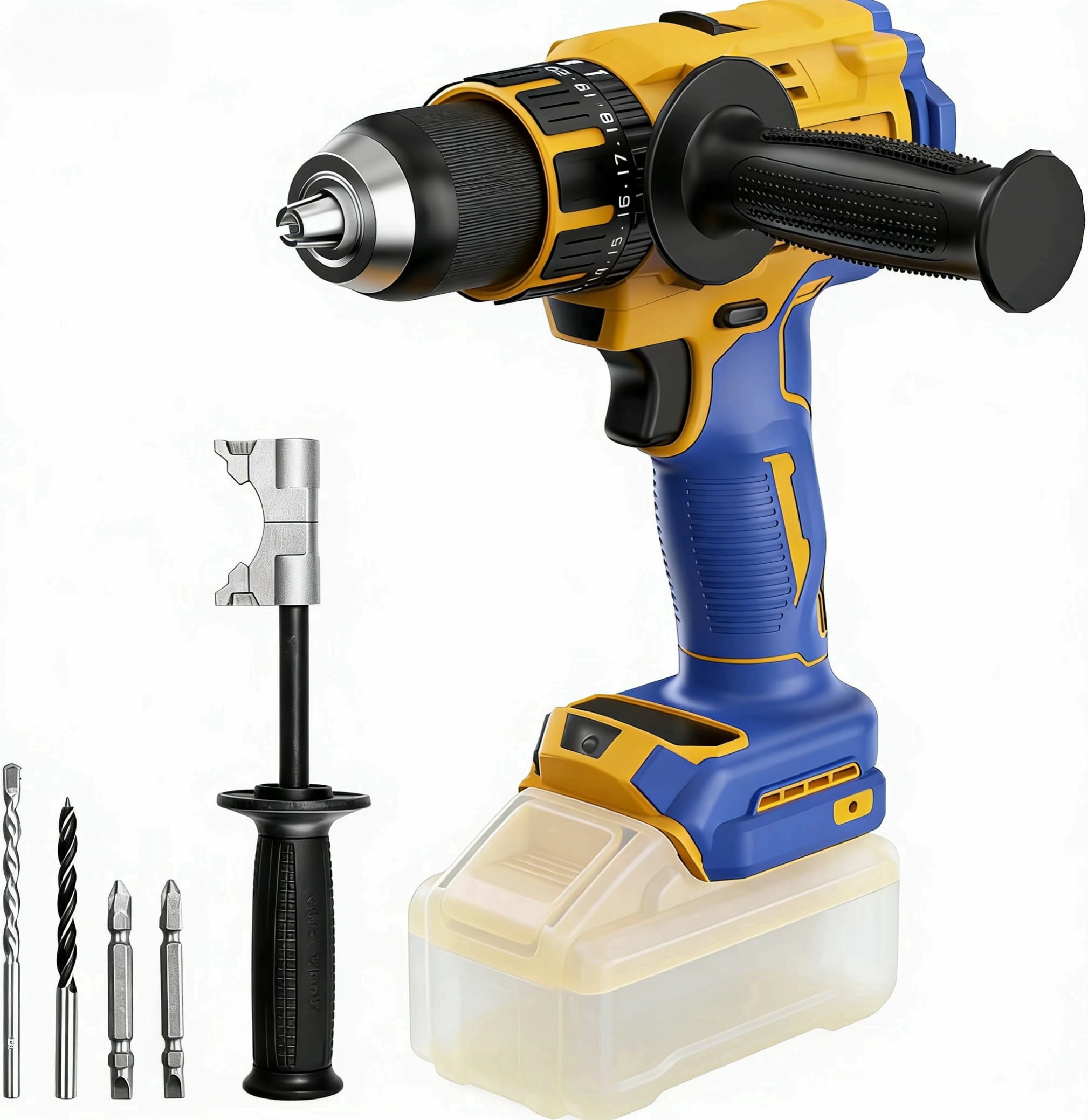 Cordless Drill Compatible with Dewalt 20V Max Battery(No Battery), Electric Hammer Drill with Brushless Motor, 1/2" Keyless Metal Chuck,4pcs Bit Drill Set for Drilling Brick Wall, Metal, Wood, Screws