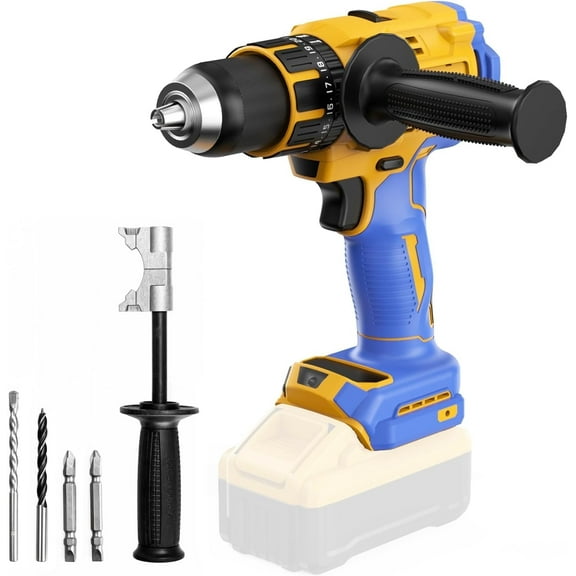 Cordless Drill Compatible with Dewalt 20V Max Battery(No Battery), Electric Hammer Drill with Brushless Motor, 1/2" Keyless Metal Chuck,4pcs Bit Drill Set for Drilling Brick Wall, Metal, Wood, Screws