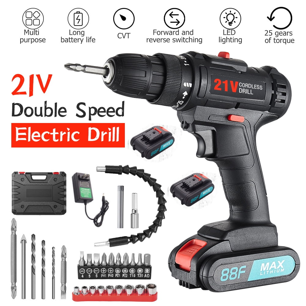 Cordless Drill, DFITO 21V Power Drill w/2 Battery & Charger, 28