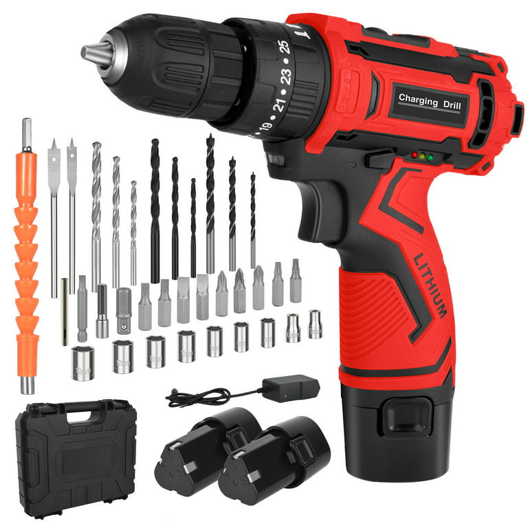Cordless Drill Driver 12V Electric Screwdriver Industrial Grade Impact  Lithium Electric Drill Tool Set with 2 Batteries 2.0Ah, 25+1 Torque, 25N.m  Max