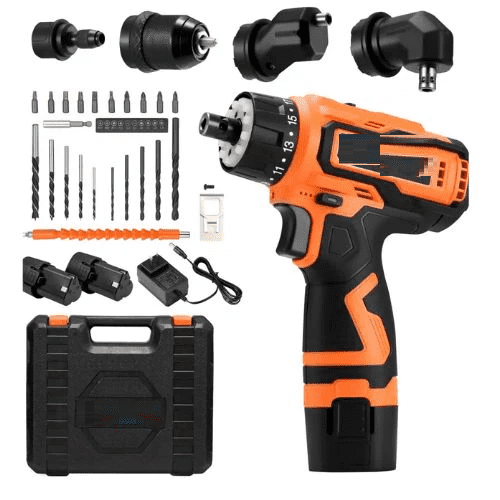 Cordless Drill Driver 5-In-1 Metal Chuck Dual-Speed Variable Drill Driver Kit with 2 Lithium Batteries and Charger