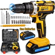 Cordless Drill/Driver Kit, 2 Speed, Keyless 3/8" Chase Drill with LED Light, Equipped 1 Or 2 Battery, Compact Design, 25+1Position, Kit for Home, Suitable Construction, Industry & Home Decoration