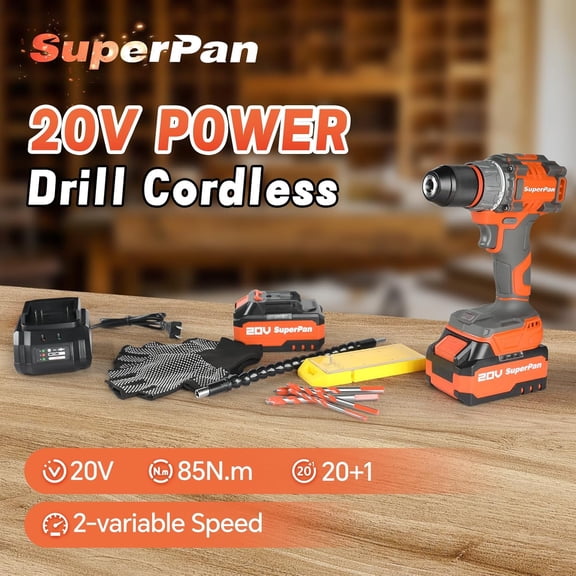 Cordless Drill Driver Kit, 20V High Performance, 1/2'' Keyless Chuck, 24.0 Ah Li-ion Battery, 2 Variable Speed Control, 20+1 Torque Setting, Versatile Drills For Electric Drilling and Screwing
