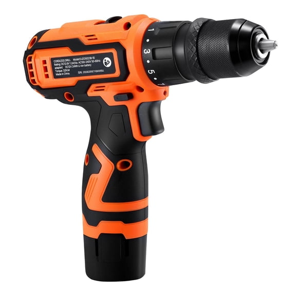 Cordless Drill Driver Kit, 5-in-1 Function, All-Metal Chuck, Dual Speed with 2 Batteries & Charger, for DIY Projects