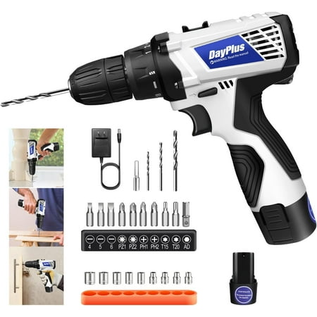 Cordless Drill , Electric Power Drill Set, 18+1 Torque, 1.3Ah Li-Ion Battery and Fast Charger, 45Nm Max Torque, 2 Variable Speed, Power Drill for Drilling and Tightening/Loosening Screws