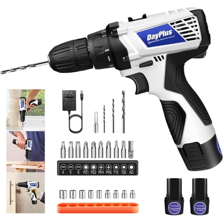 Cordless Drill , Electric Power Drill Set, 18+1 Torque, 1.3Ah Li-Ion Battery and Fast Charger, 45Nm Max Torque, 2 Variable Speed, Power Drill for Drilling and Tightening/Loosening Screws