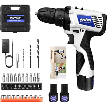 Cordless Drill, Impact Drill Set with 1.3Ah Li-Ion Battery and Fast Charger, Built-in LED, 45Nm Max Torque, 2 Variable Speed, 18+1 Torque Power Drill Tools for Drilling and Tighten Loosen Screws