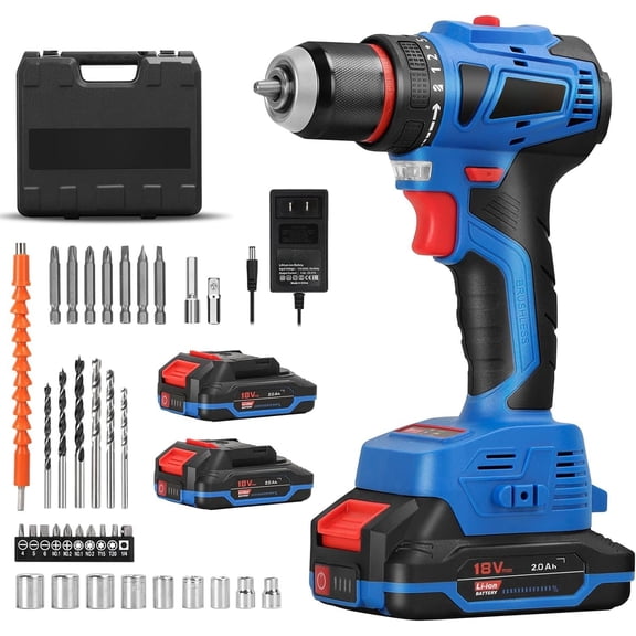 Cordless Drill Set,18V Brushless Power impach driver with and Charger, 3/8" Keyless Chuck, Variable Speed, Drill Driver Bits Kit for Drilling and Tightening/Loosening Screws