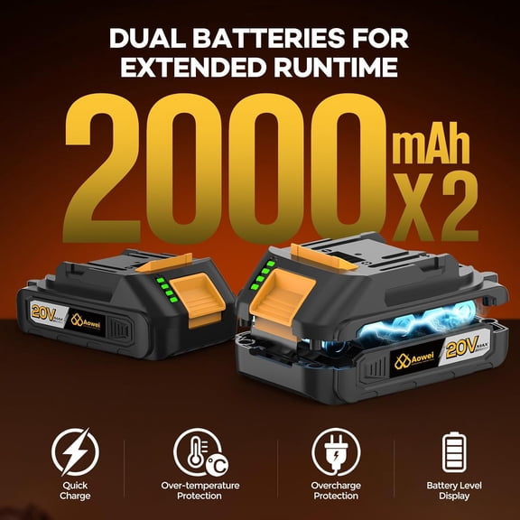 Cordless Drill Set, 20V Brushless Electric Power Drill with 2 Batteries, 40N Torque, 50-Piece Driver Bits Kit, LED Light for Home and Garage