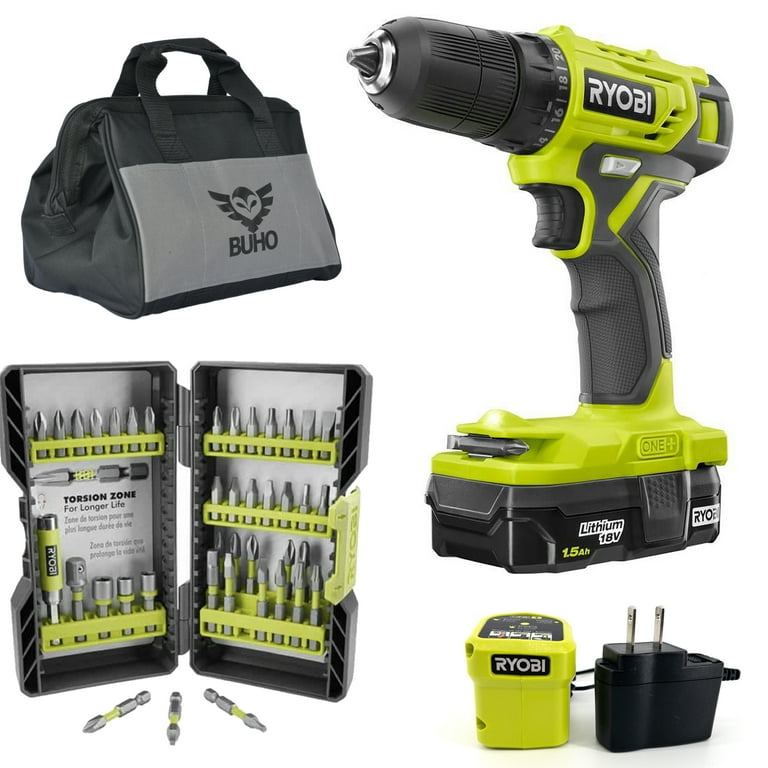 Cordless Drill Set Bundle with Ryobi 18V ONE+ Drill Driver, 3/8
